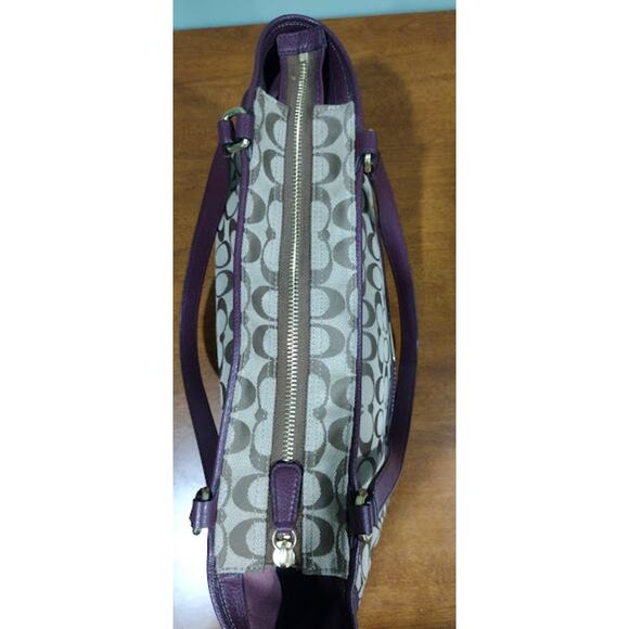 Coach Brown Signature Fabric and Wine Leather Bag F23297 - Picture 8 of 12